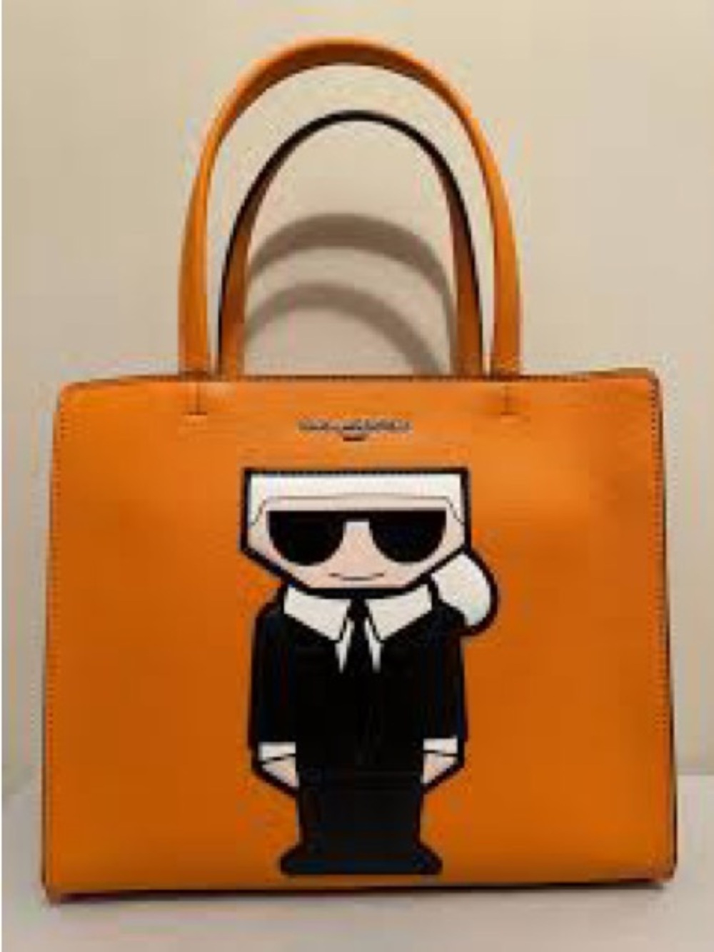 Karl Lagerfeld Orange Structured Tote with Iconic Character Patch